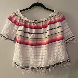 Lemlem Pink and White Striped Off-Shoulder Blouse